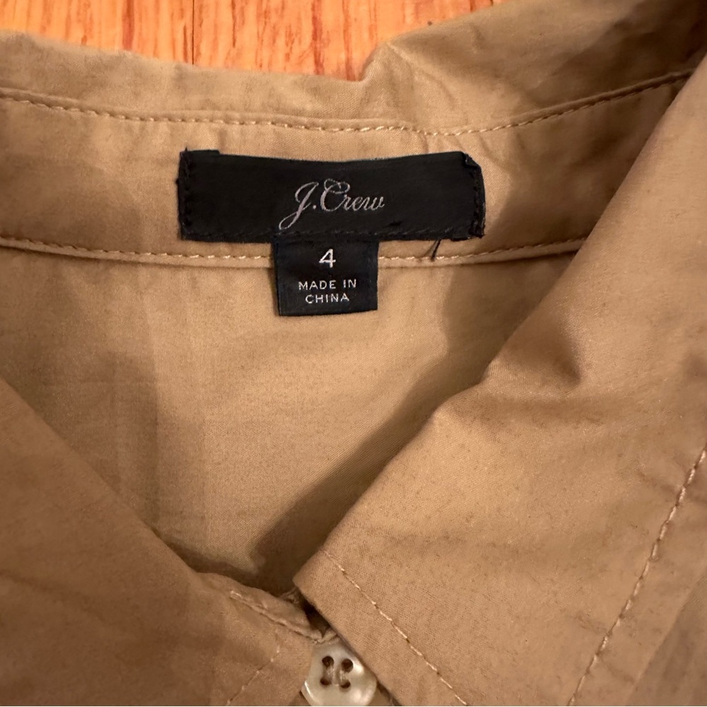 J. Crew Tie-Waist Shirtdress in cotton poplin Tan khaki color Size 4(#2) - Picture 6 of 16